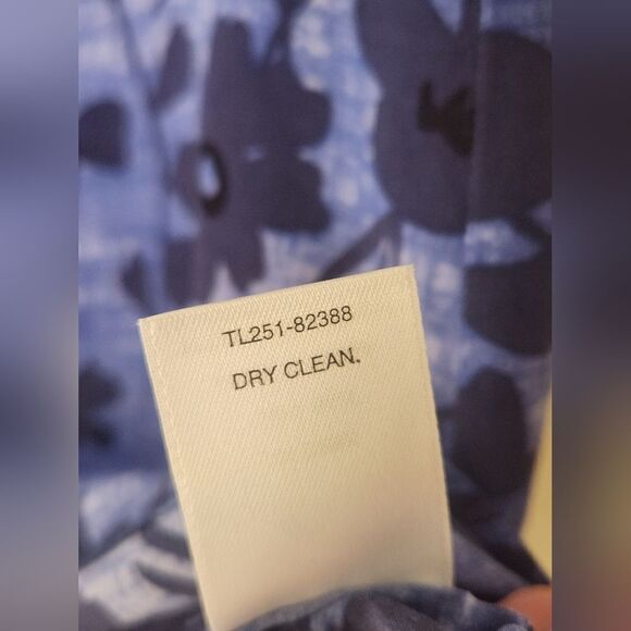 Pendleton 14 Blue Floral 100% SILK Ruffle V Neck Shrtslv Women's Blouse - Picture 5 of 8